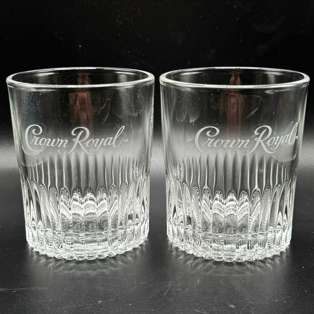 Crown Royal Etched Rocks Glasses Set of 2 Whiskey Tumblers Barware Retro